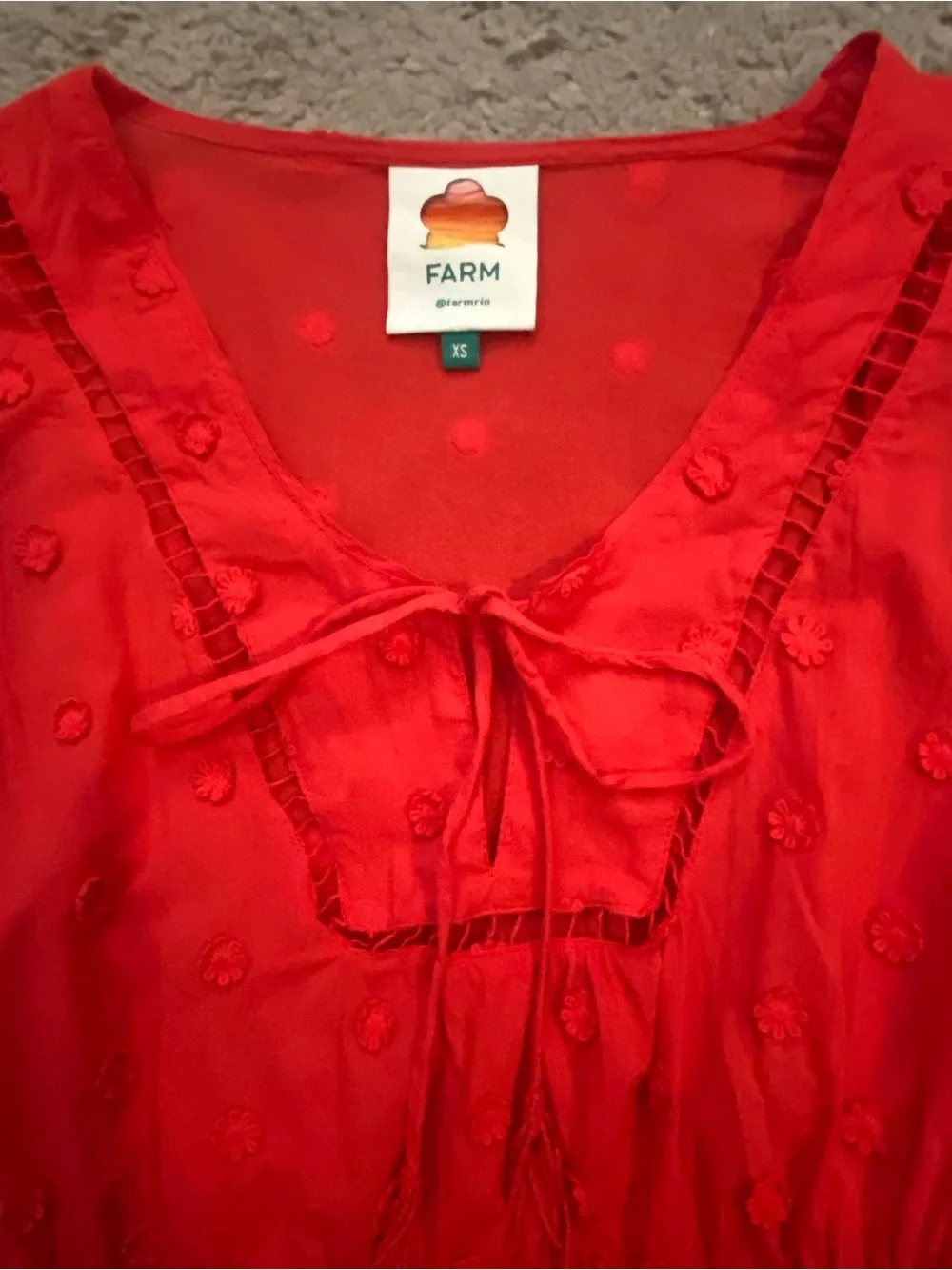 FARM Rio Vibrant Red Embroidered Puff-Sleeve Blouse